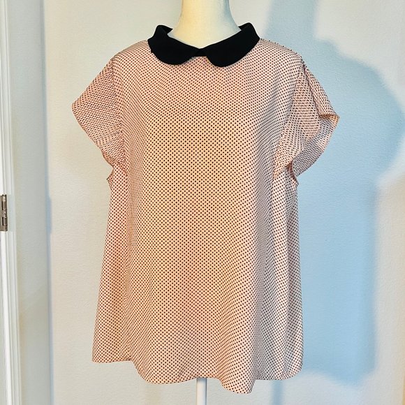 Adrianna Papell Tops - Adrianna Papell Light Pink & Black Collared Flowy Crepe Flutter Sleeve Top